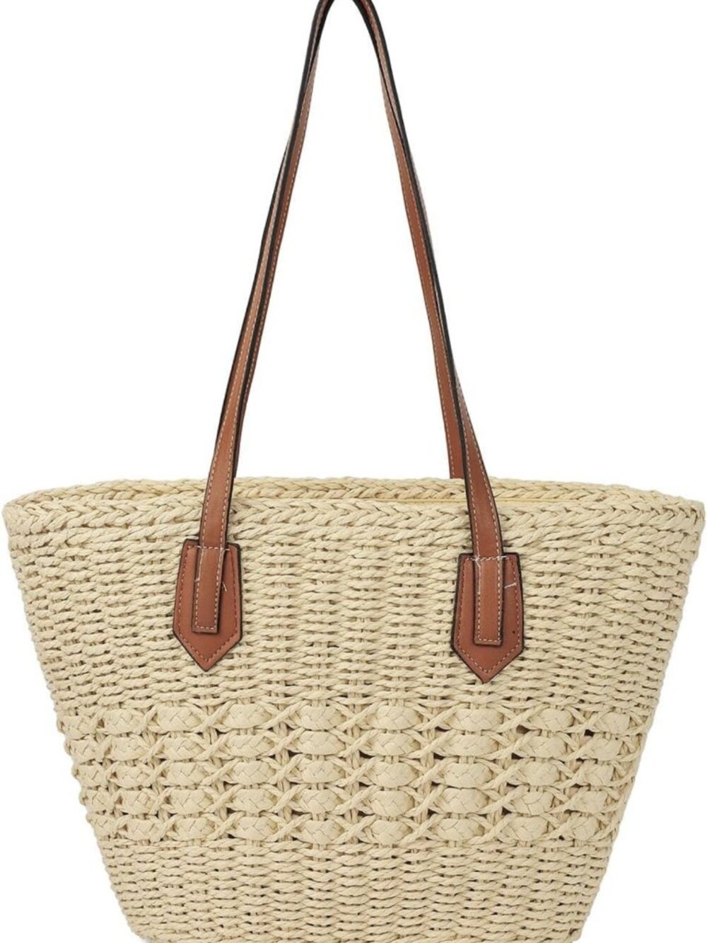 Large Woven Straw Tote Bag - Handmade Rattan Shoulder Purse for Summer Beach